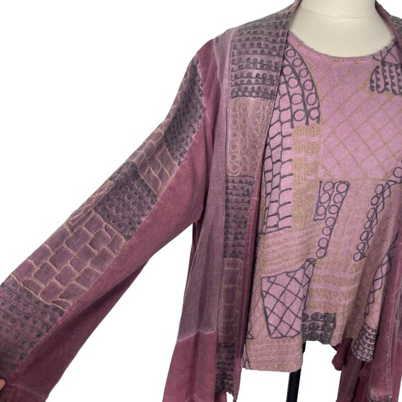 Parsley & Sage Patchwork Embroidered Cardigan Jacket Tank Set 1X Pink Lagenlook - Picture 5 of 12